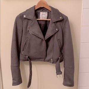 Pull&Bear Grey Suede Cropped Biker Jacket